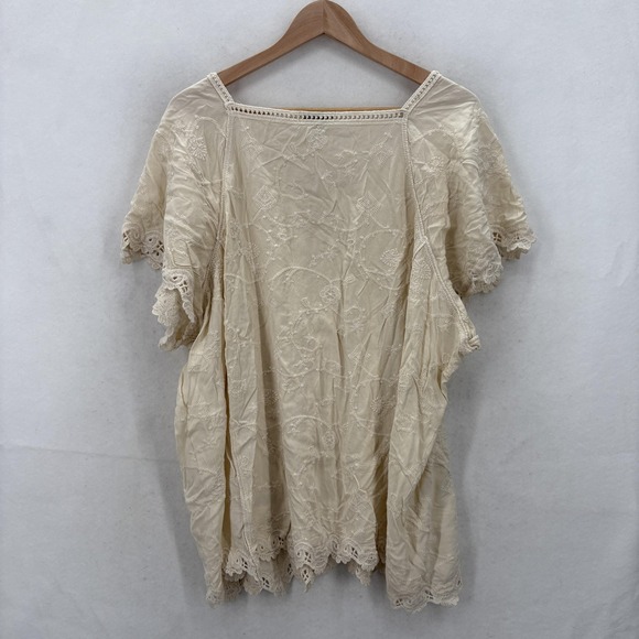 Democracy Shirt Womens 3X Beige Embroidered Boho Peasant Tunic Top Rayon Y2K - Picture 13 of 14